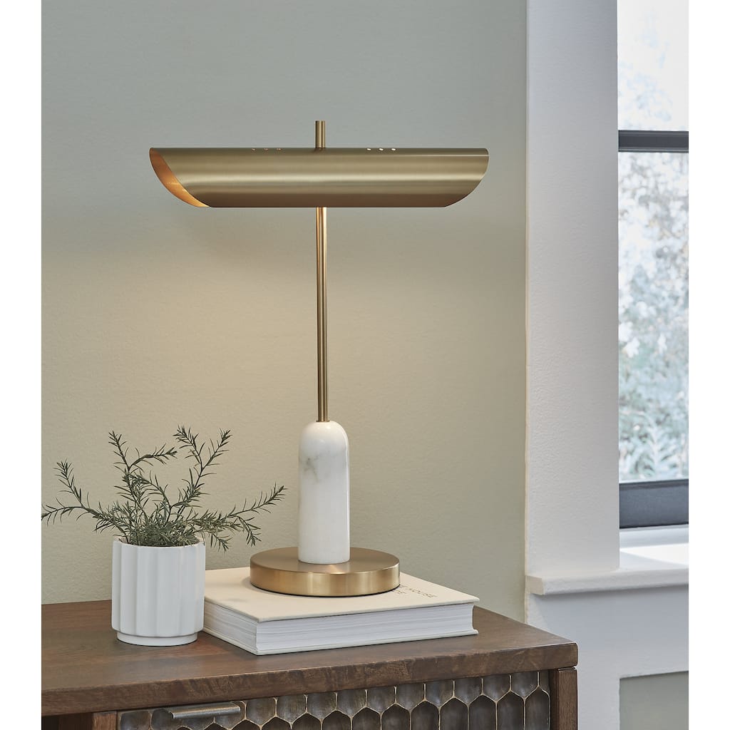 Signature Design by Ashley Rowleigh Gold/White Desk Lamp - 16" W x 6.75" D x 20.63" H