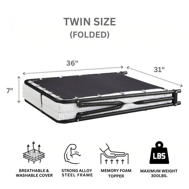 Boyd Sleep Folding Guest Bed - Metal Frame with Comfort Foam Mattress, Washable Removable Cover