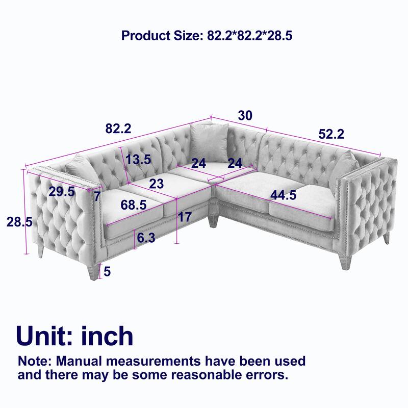 L-Shaped Sectional Couch, 5-Seater Corner Sofas with 3 Cushions