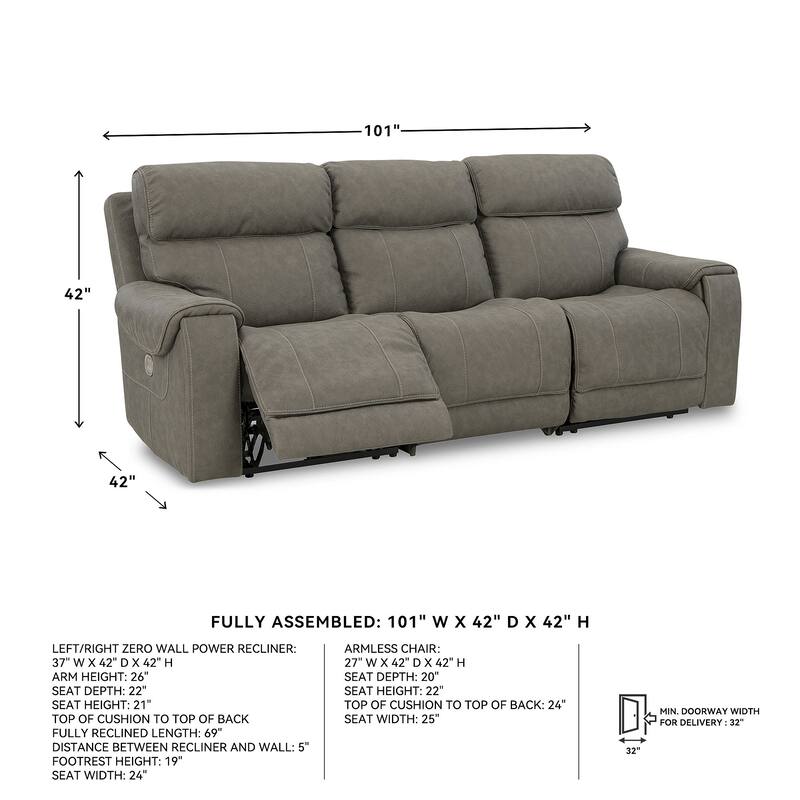 Signature Design by Ashley Starbot Gray 3-Piece Power Reclining Sofa - 101"W x 42"D x 42"H