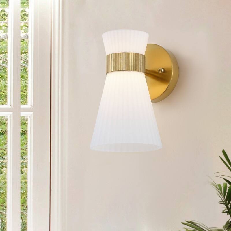 3 Light Gold Vanity Wall Sconce with White Glass Shades Modern Bathroom Lighting Fixture
