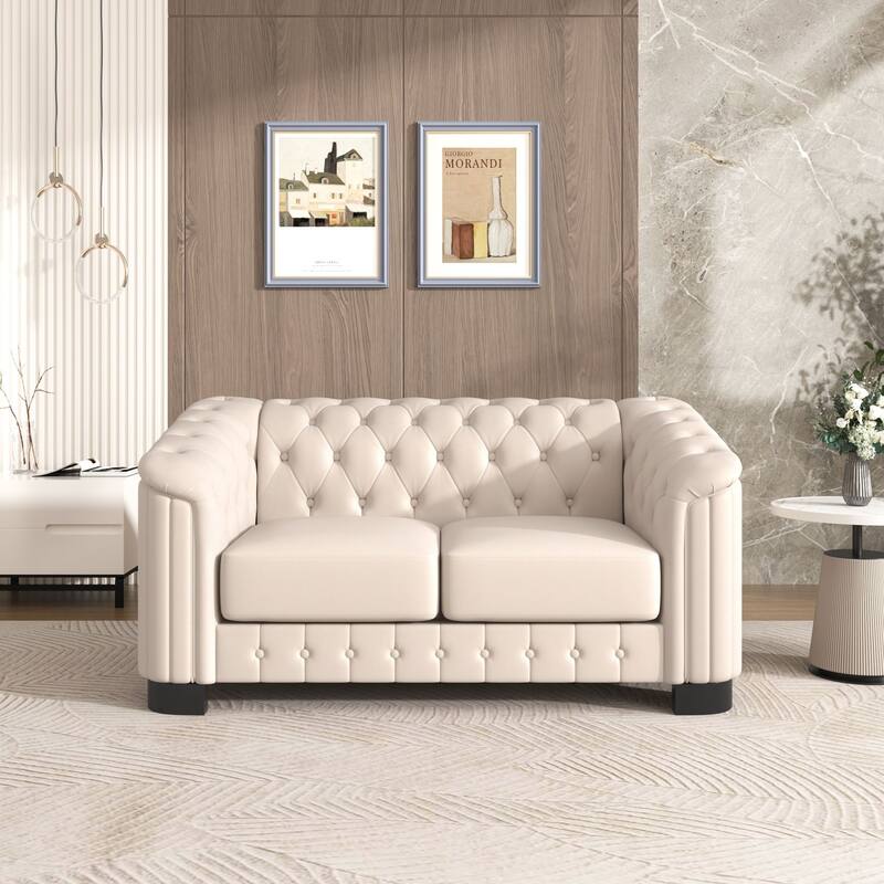 3 Pieces Modern elvet Upholstered Living Room Sofa Set Sectional - Loveseat (Beige)