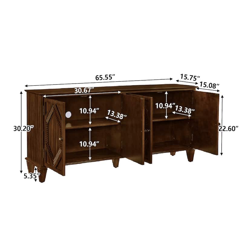 Roomfitters Sideboard Buffet Cabinet, Symmetrical Geometric Walnut Console Table, Large Storage for Living Room