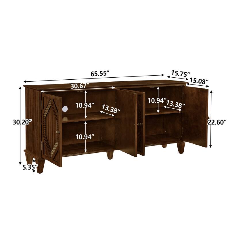 Sideboard Cabinet with 4 Doors & Adjustable Shelf, Accent Cabinet with Solid Wood Legs, Large Wine Bar Storage Cabinet
