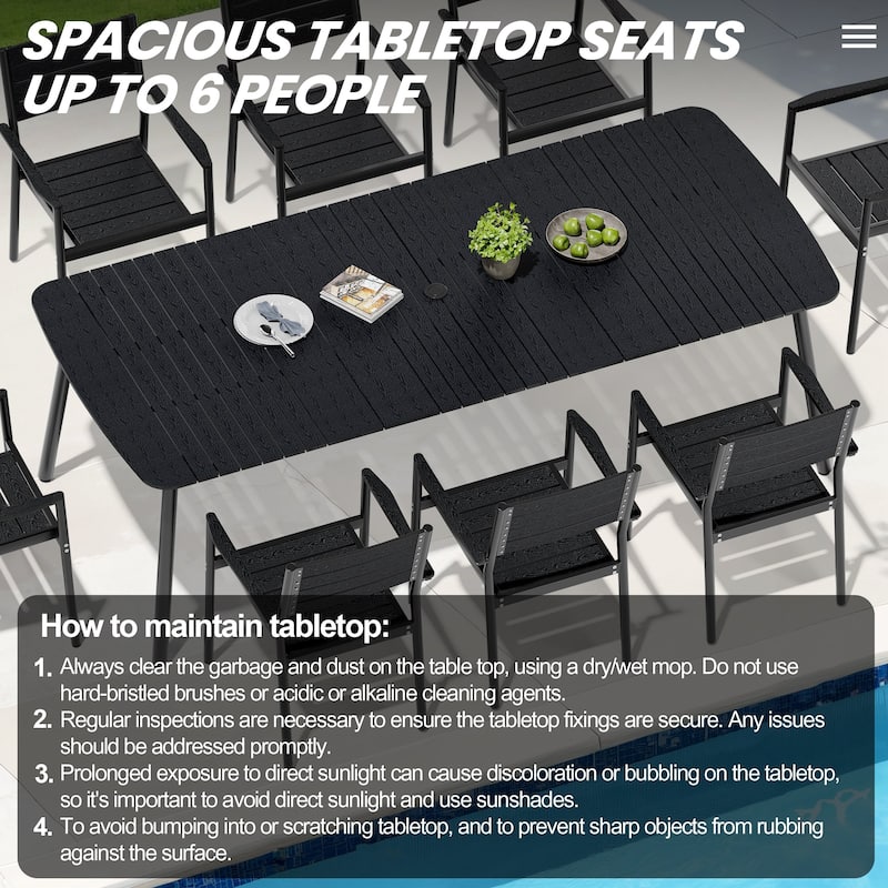 9-Piece Rectangular Patio Outdoor Dining Table Set with Umbrella Hole and Stackable Armchairs
