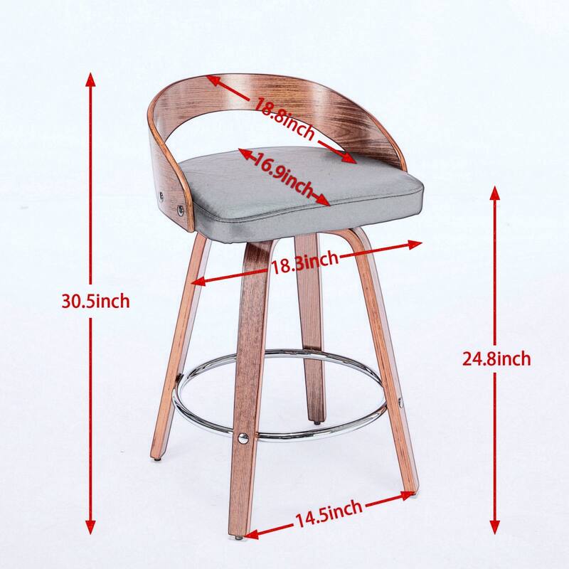 Roomfitters Mid-Century Swivel Bar Stools Set of 2, PU Leather Upholstered Counter Chairs with Walnut Wood Frame
