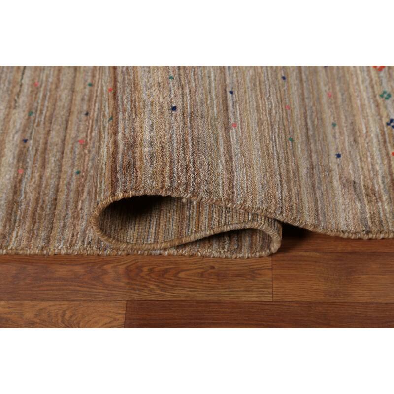 Striped Tribal Gabbeh Indian Area Rug Hand-Knotted Wool Carpet - 8'0"x 9'8"