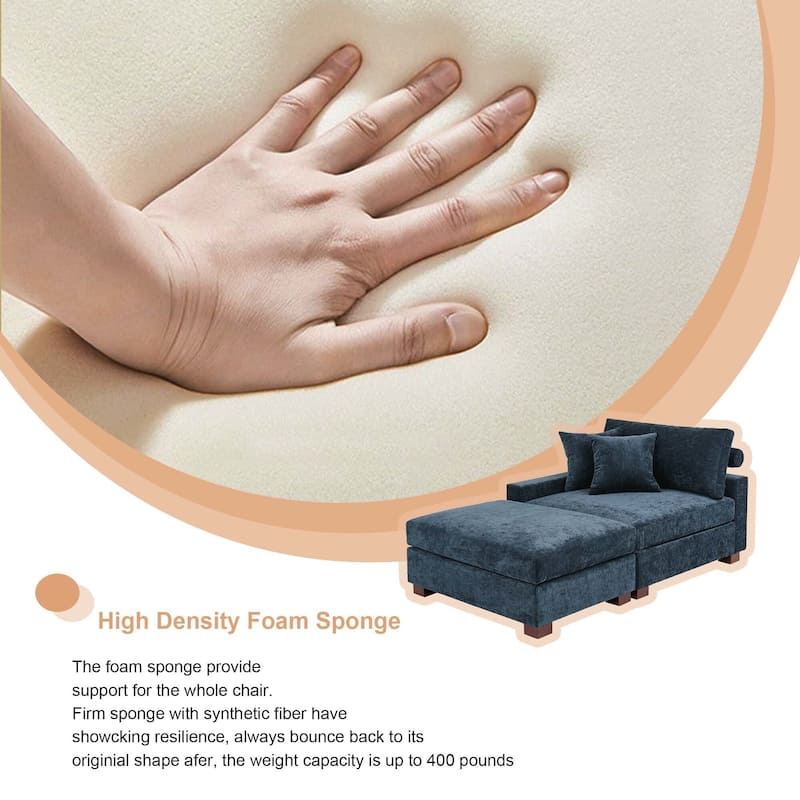 Oversized Chenille Modular Armchair And Ottoman Set Living Room Set