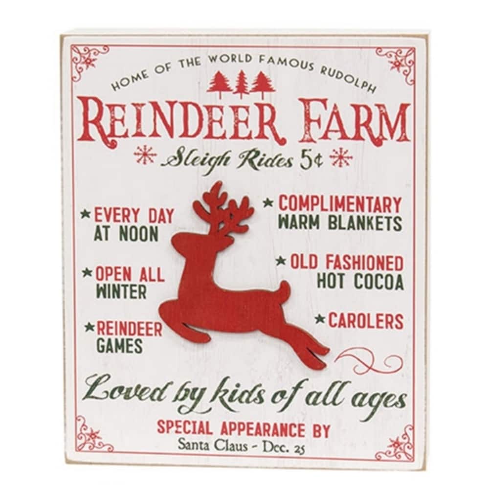 Reindeer Farm Vintage Box Sign Christmas Wall Decor - 8" x 1.50" x 10"