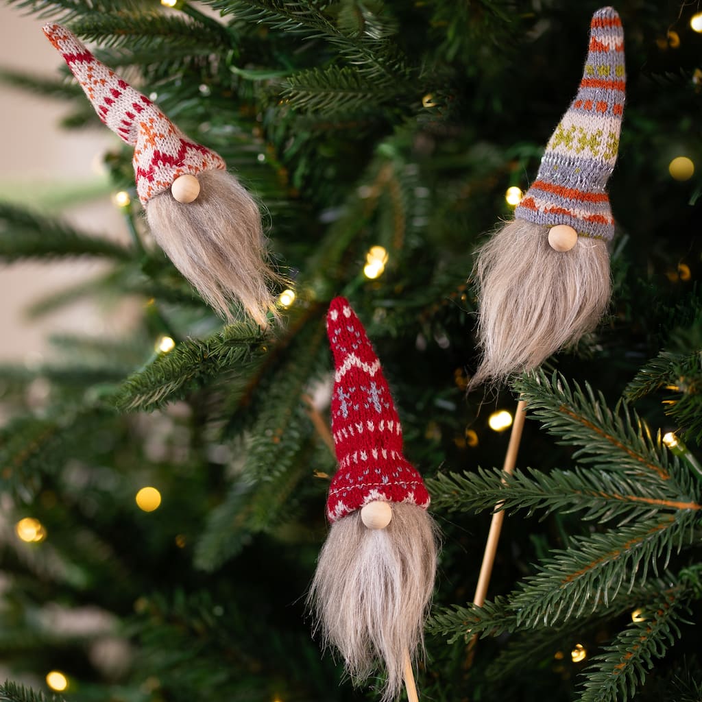 Gnome with Nordic Hat Christmas Picks - 11.25" - Set of 3 - 13.25"