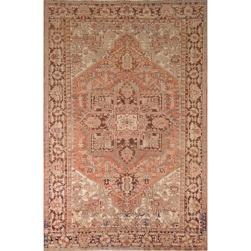 Heriz Persian Vintage Area Rug Hand-Knotted Geometric Wool Carpet - 7'7"x 11'4"