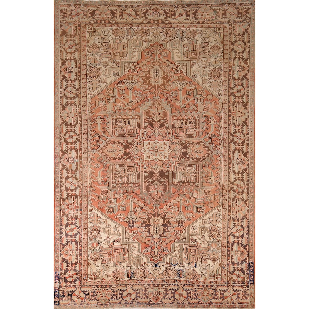 Heriz Persian Vintage Area Rug Hand-Knotted Geometric Wool Carpet - 7'7"x 11'4"