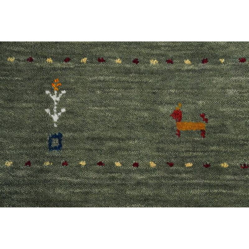 Hand Knotted Oriental 100% Wool Carpet Tribal Animal Pictorial Green Gabbeh Area Rug - 12' 1'' X 4' 11''