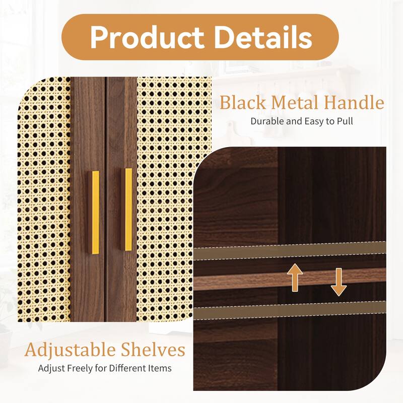 Rattan Accent Cabinet Storage Sideboard Buffet with 4 Doors