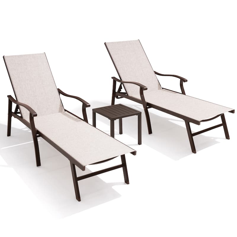 Outdoor Chaise Lounge Chair Reclining Sunlounger Set with Side Table - Set of 3