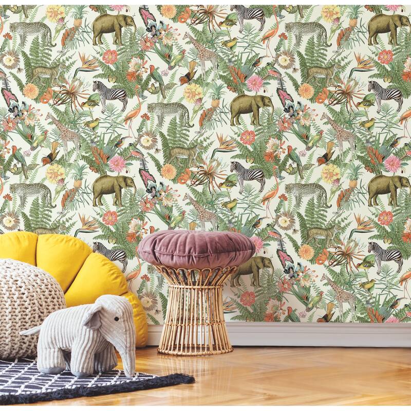RoomMates Green Tropical Zoo Peel and Stick Wallpaper On Sale Bed Bath & Beyond 38887380