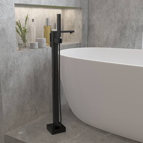 Free Standing Tub Filler Floor Mount Bathtub Shower Faucet with Handheld Sprayer