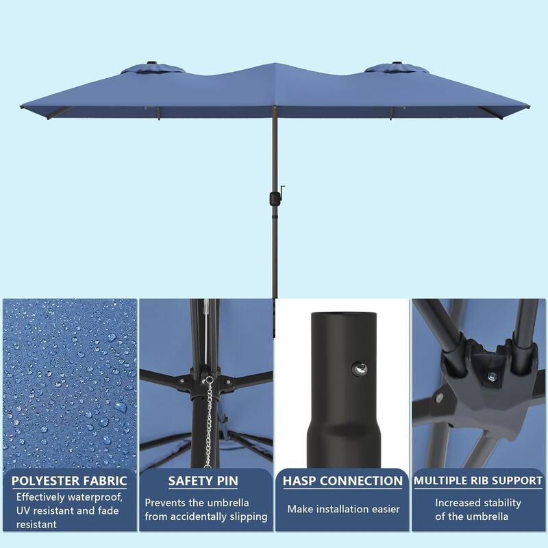 Kullavik 8 Pieces Outdoor Dining Set with 6 Swivel Chairs, X-Leg Table and Double-Sided Umbrella