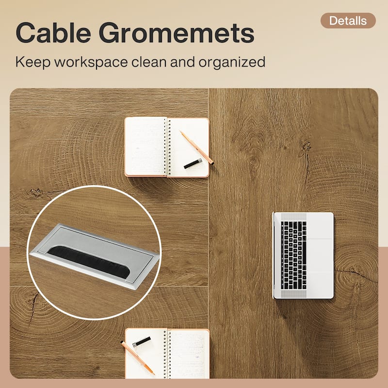 Modern Conference Table, Large Boardroom Meeting Desk with Cable Grommet, Office Seminar Training Accent Table