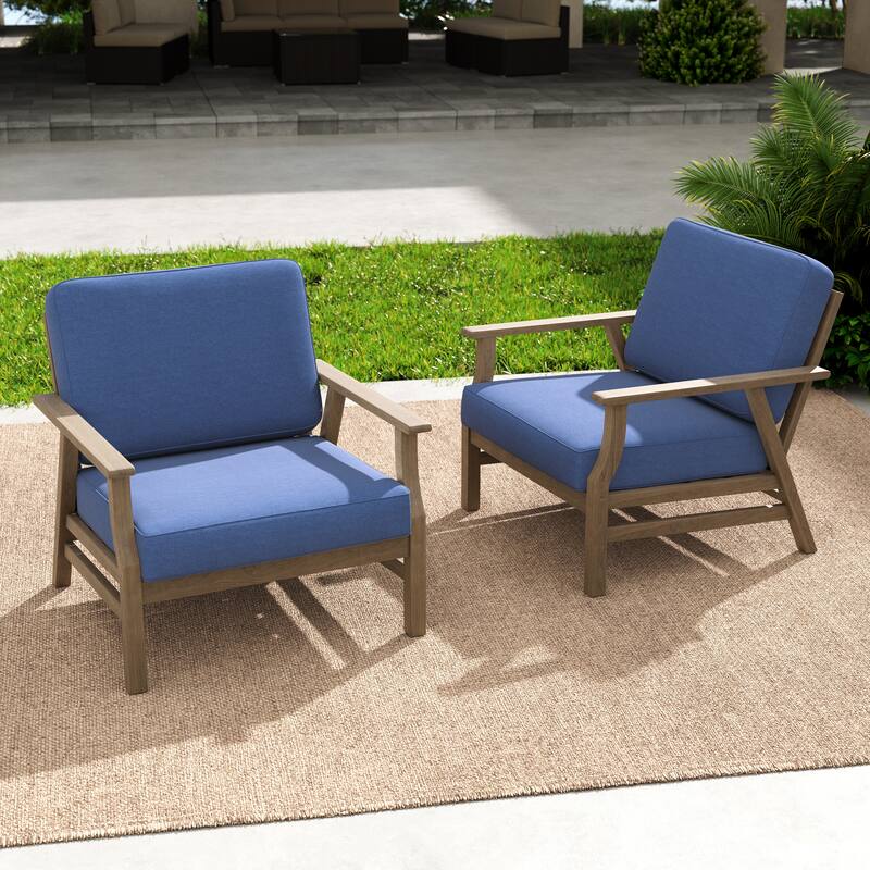 Outdoor Club Chair Patio Wood Arm Chair with Cushion Set of 2