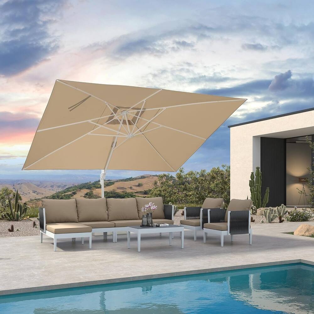 PURPLE LEAF White Cantilever Patio Umbrella with 360 Degree Rotation With Base