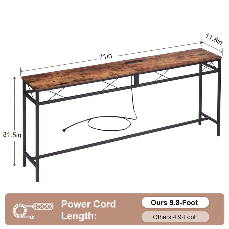 Javlergo Console Table with with Charging Station & USB Ports, Rustic Brown