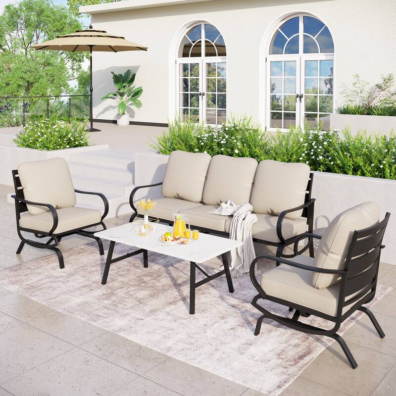 MAISON ARTS 5/7/9-Seat Patio Conversation Set, Outdoor Sofa Set with Single Sofa Chairs, 3-Seater Sofa, Ottoman and Coffee Table