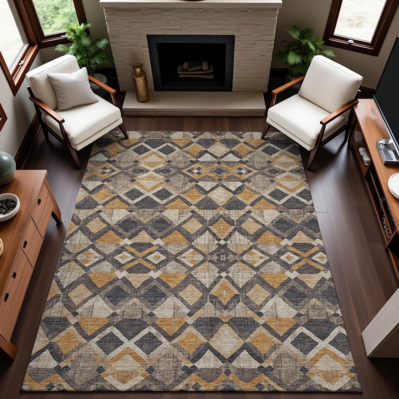 Premium Washable Super Soft Boho Geo Mayfield Rug - Wheat - 10' x 14'