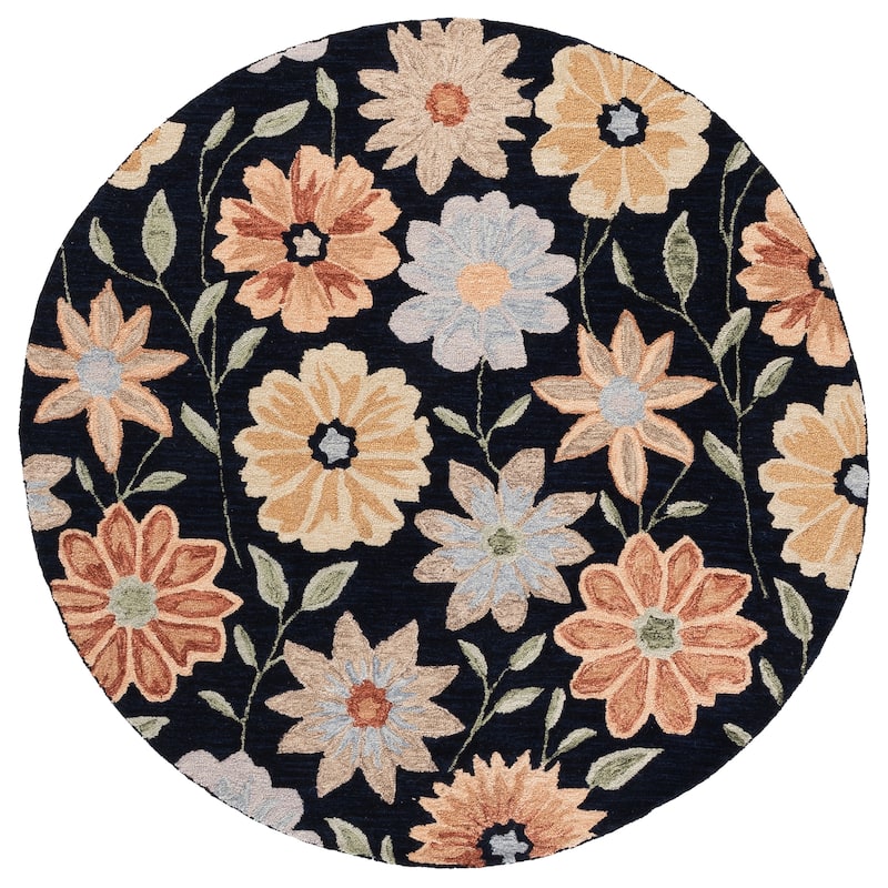 SAFAVIEH Handmade Jardin Sachika Floral Wool Rug - 6' Round - Black/Green