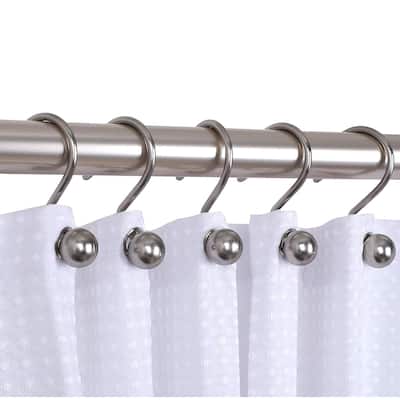 12 Piece Set - Satin Nickel Heavy Duty Shower Ball Curtain Hooks Rings Rustproof Metal - Satin Nickel