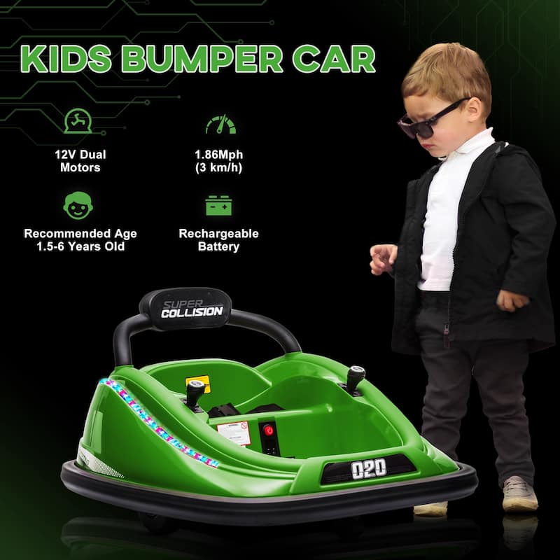 Green Kids Electric Bumper Car Ride-On Bumper Car with 360° Rotation, Ride on Car Electric Vehicle with LED Lights