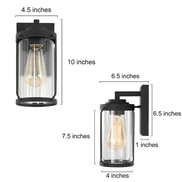 2 Pack Black Outdoor Wall Sconce 1-Light Clear Glass Exterior Lighting - L 4.5"x W 6.5"x H 10"