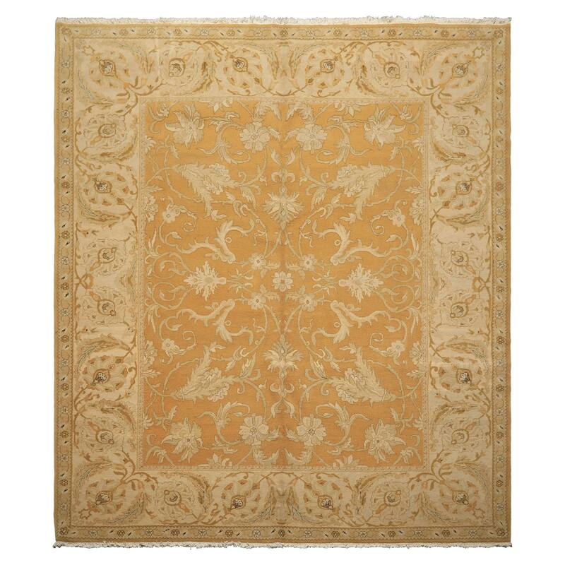 8'2''x9'6'' Hand Knotted Wool Gold Agra Traditional Rug - 8' 2'' x 9' 6''