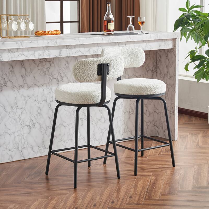 360° Swivel Bar Stools Set of 2,Boucle Counter Height Bar Chairs with Metal Legs for Kitchen Island, Dining Room - Beige