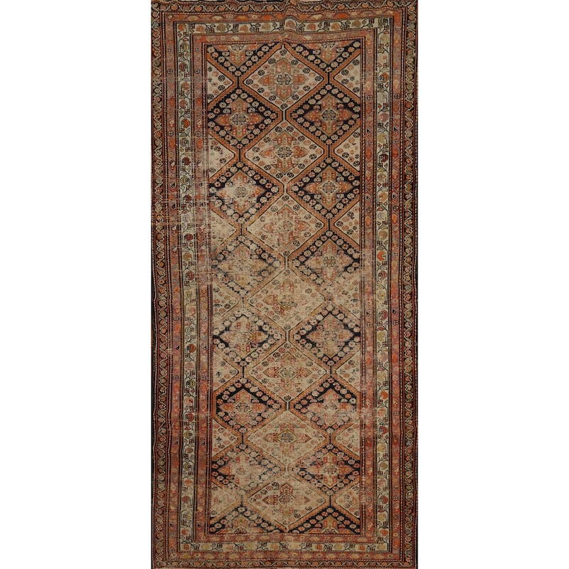 Hand Knotted Oriental 100% Wool Carpet Traditional Geometric Beige & Ivories Bakhtiari Area Rug - 10' 5'' X 5' 0''