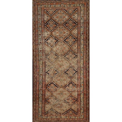 Hand Knotted Oriental 100% Wool Carpet Traditional Geometric Beige & Ivories Bakhtiari Area Rug - 10' 5'' X 5' 0''
