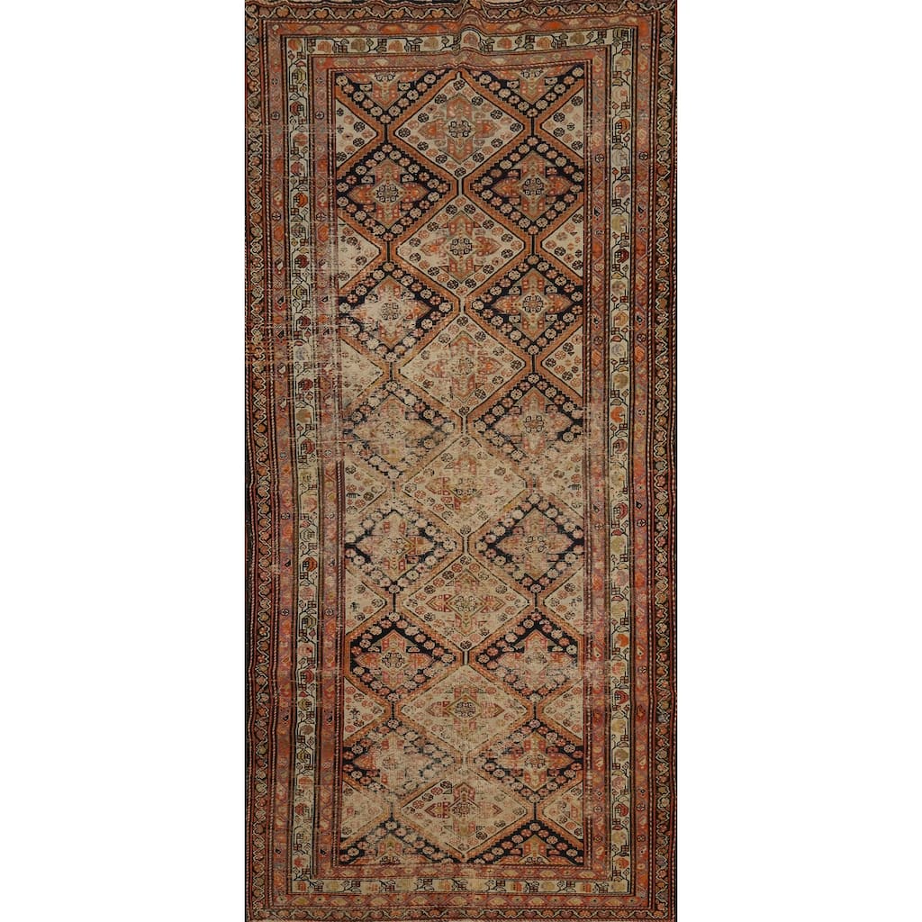 Hand Knotted Oriental 100% Wool Carpet Traditional Geometric Beige & Ivories Bakhtiari Area Rug - 10' 5'' X 5' 0''