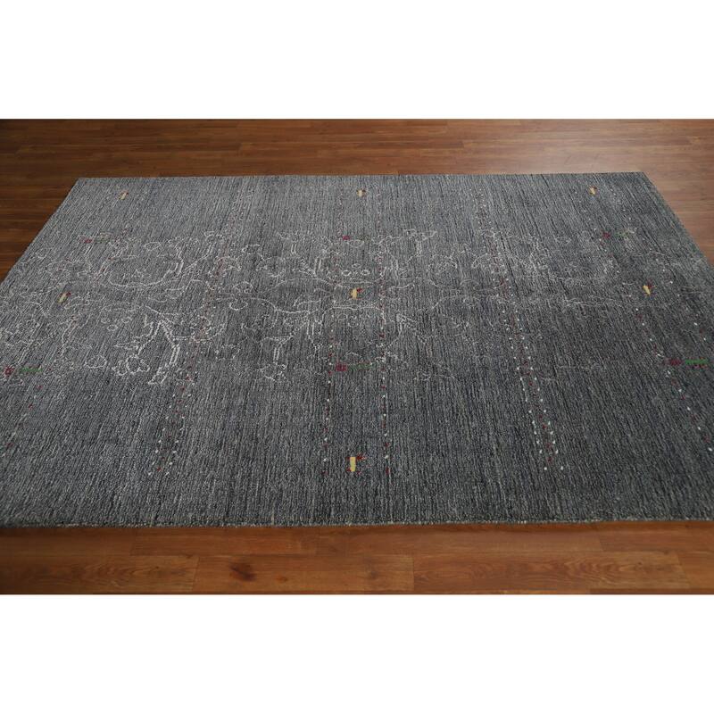 Tribal Gabbeh Indian Area Rug Handmade Grey Oriental Wool Carpet - 5'5" x 7'7"