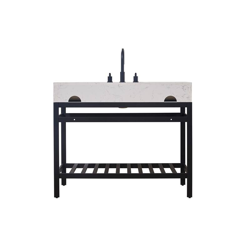 Altair Merano Stainless Steel Vanity Console with Stone Countertop and Mirror