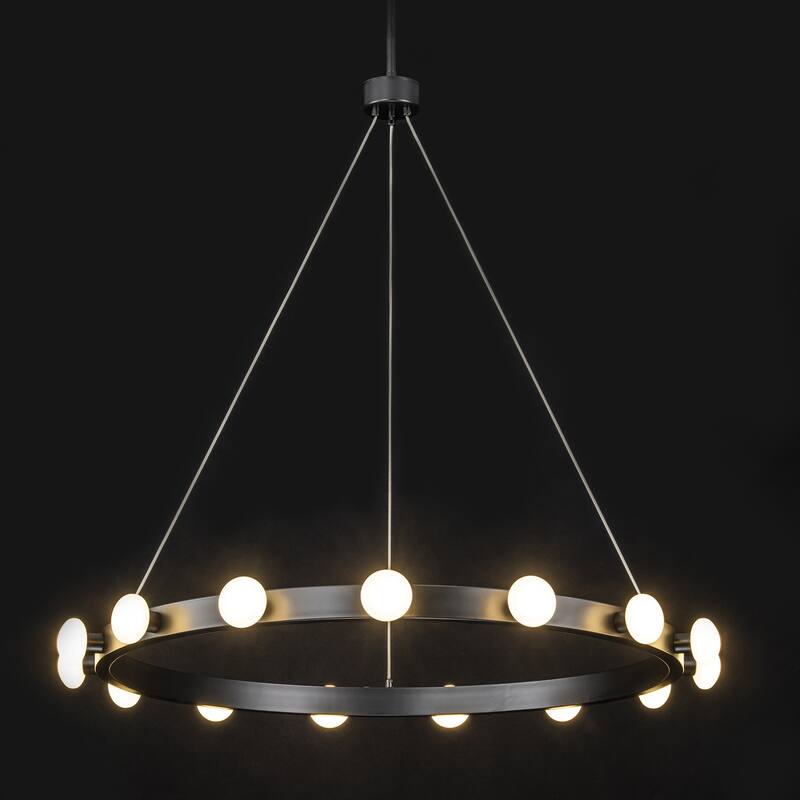 15/24-Light Mid-Century Modern Black Integrated LED Large Wagon Wheel Chandelier for Dining Room/Living Room