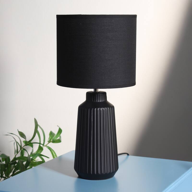 Vertical Grooved Ceramic Table Lamp with Drum Shade - 16" - Black