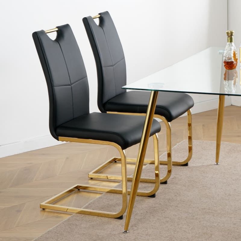 Dining Living Room Chairs Upholstered Chair with gold Metal Legs Design Set of 2 - Black
