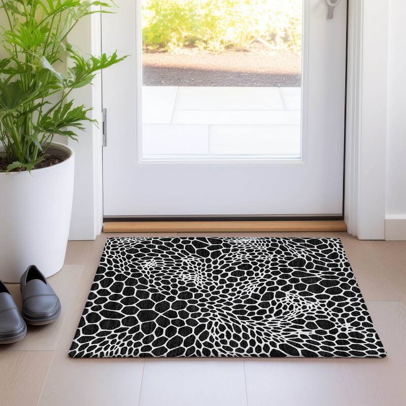Premium Washable Super Soft Contempory Prints Mayfield Rug - Black - 1'8" x 2'6"