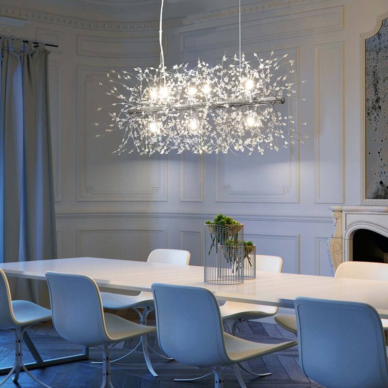 9-Light Modern Crystal Linear Starburst Firework Chandelier Dandelion Sputnik Island Pendant