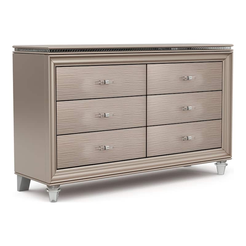 Ving Contemporary Rose Gold 56-inch Wide 6-Drawer Wood Dresser by Furniture of America