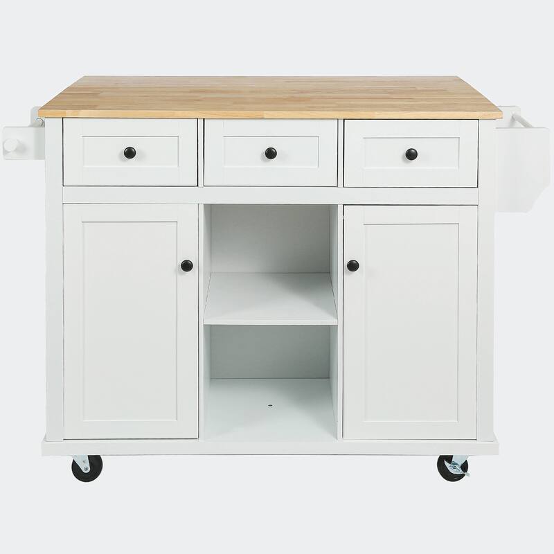 Kitchen Cart with Rubber wood Drop-Leaf Countertop