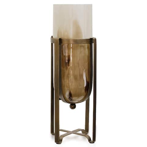 StyleCraft Troy 17-inch Aged Brass with Mother of Pearl Glass Vase