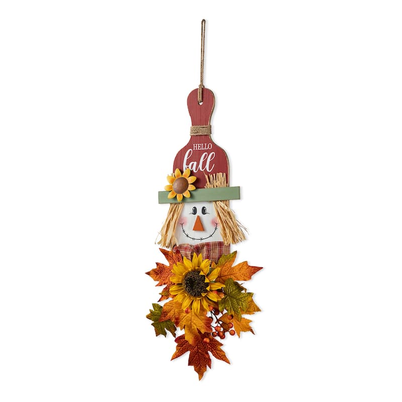 Glitzhome Wooden Maple Leaves Scarecrow Sunflower Door Hanger Wall Decor