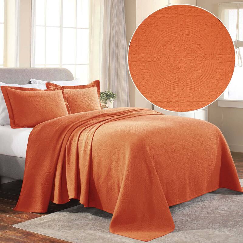 Superior Fleur De Lis Cotton Decorative Bedspread Set - Mandarin - Full