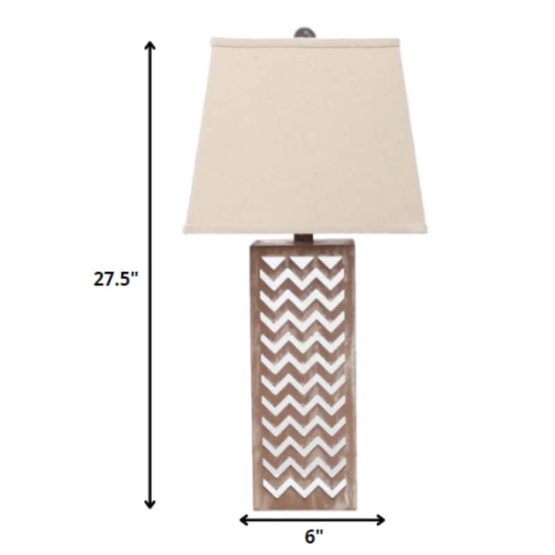 28 Inch Natural and Silver Metal Bedside Lamp with Beige Cone Shade - 6” x 6” x 27.50”